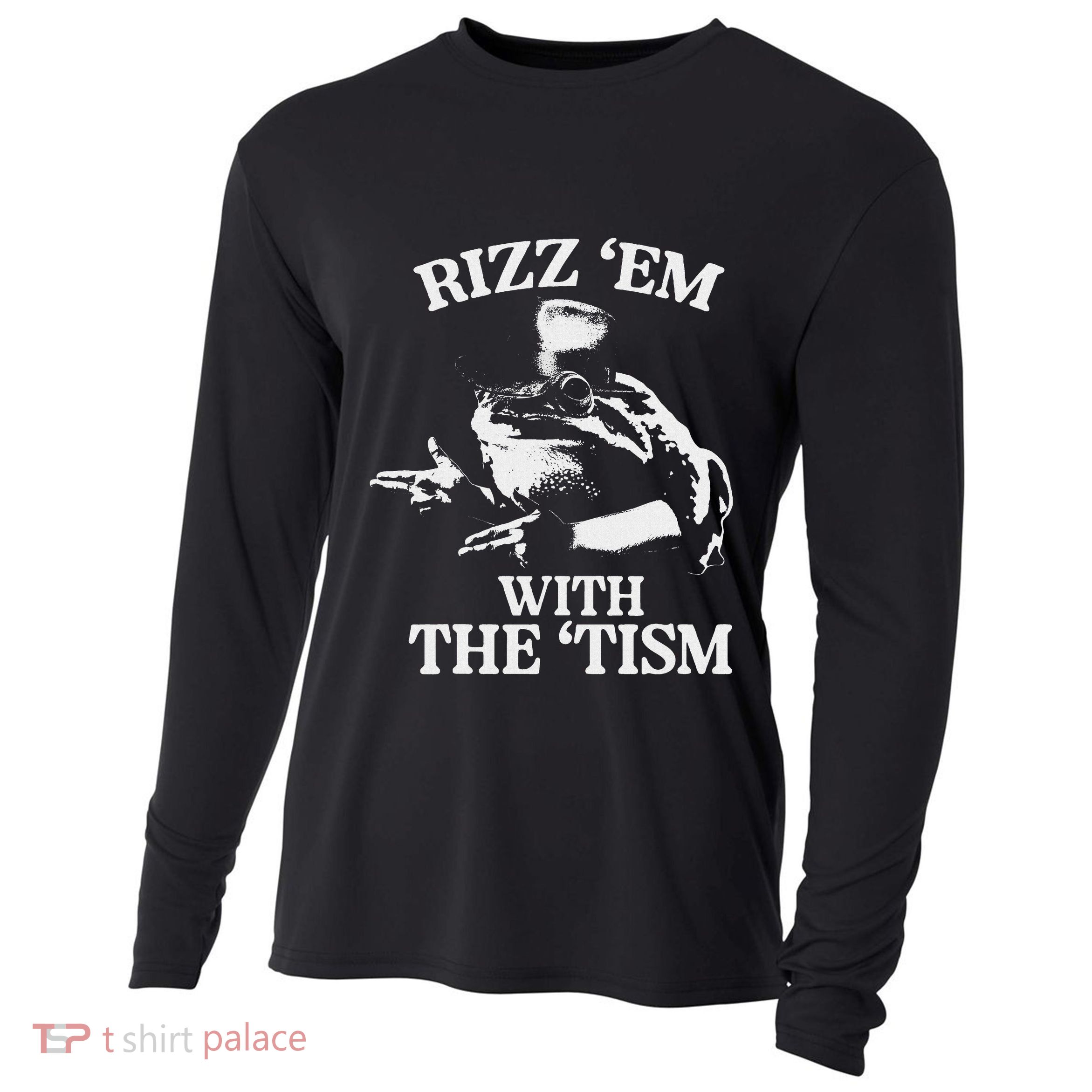 Rizz Em With The Tism Funny Meme Frog Cooling Performance Long Sleeve Crew