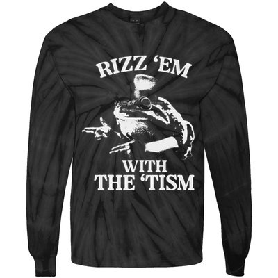 Rizz Em With The Tism Funny Meme Frog Tie-Dye Long Sleeve Shirt