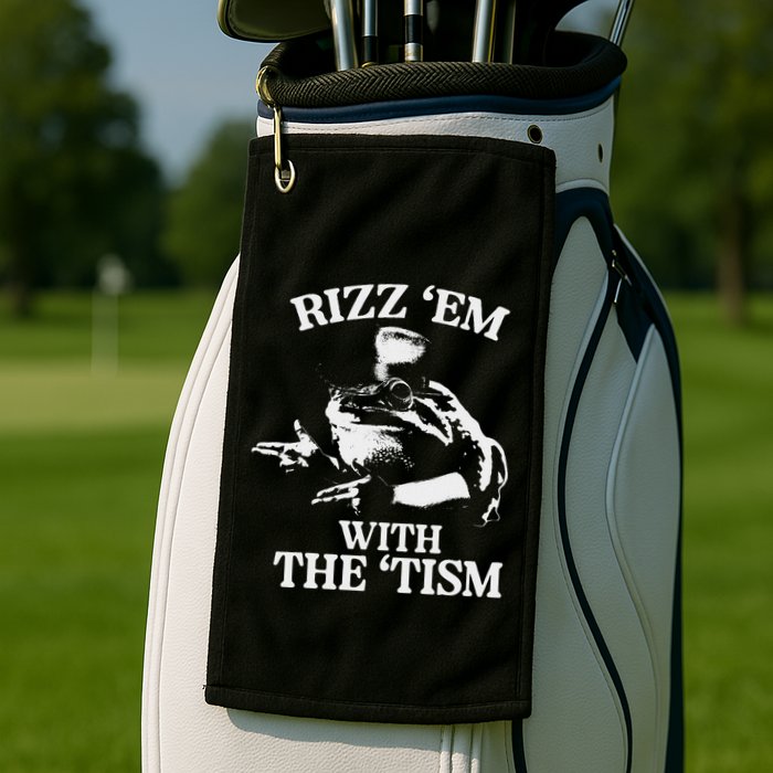 Rizz Em With The Tism Funny Meme Frog Golf Towel
