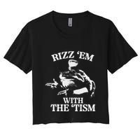 Rizz Em With The Tism Funny Meme Frog Women's Crop Top Tee