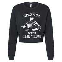 Rizz Em With The Tism Funny Meme Frog Cropped Pullover Crew