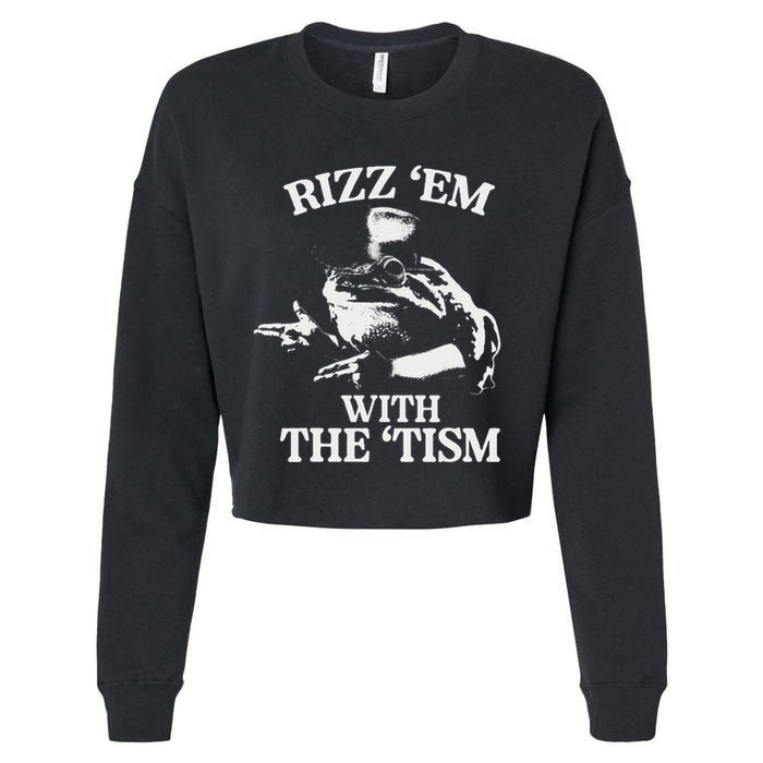 Rizz Em With The Tism Funny Meme Frog Cropped Pullover Crew