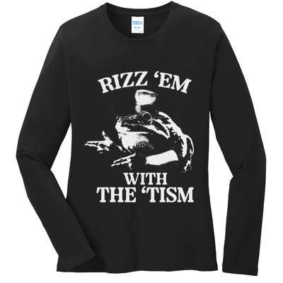 Rizz Em With The Tism Funny Meme Frog Ladies Long Sleeve Shirt