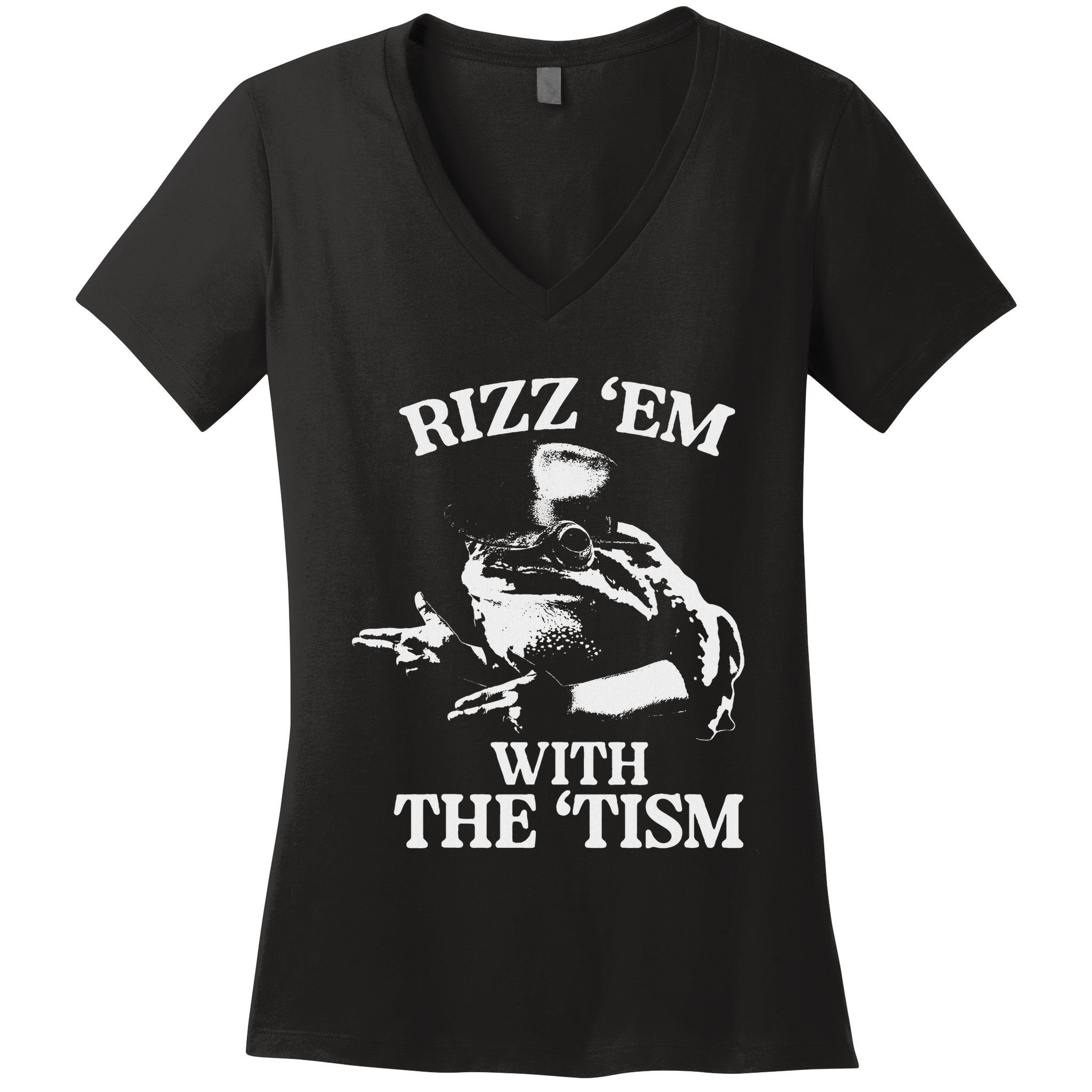Rizz Em With The Tism Funny Meme Frog Women's V-Neck T-Shirt
