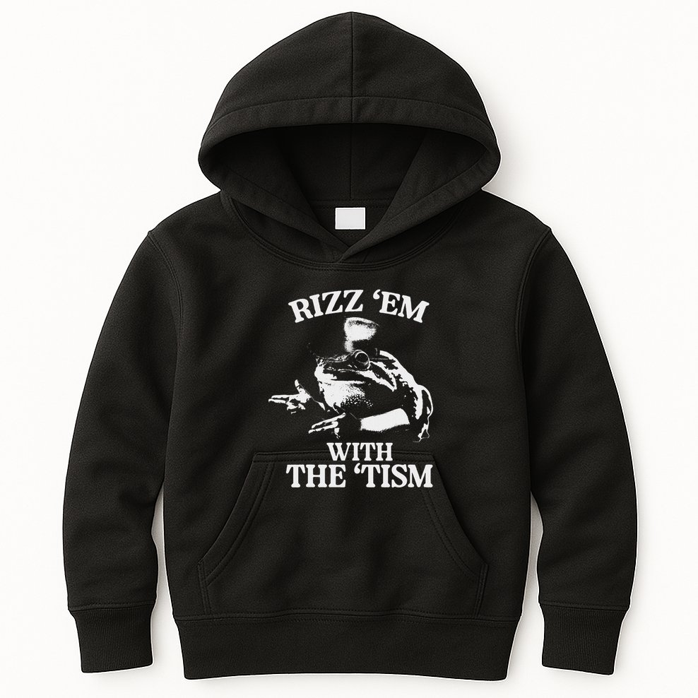 Rizz Em With The Tism Funny Meme Frog Kids Hoodie