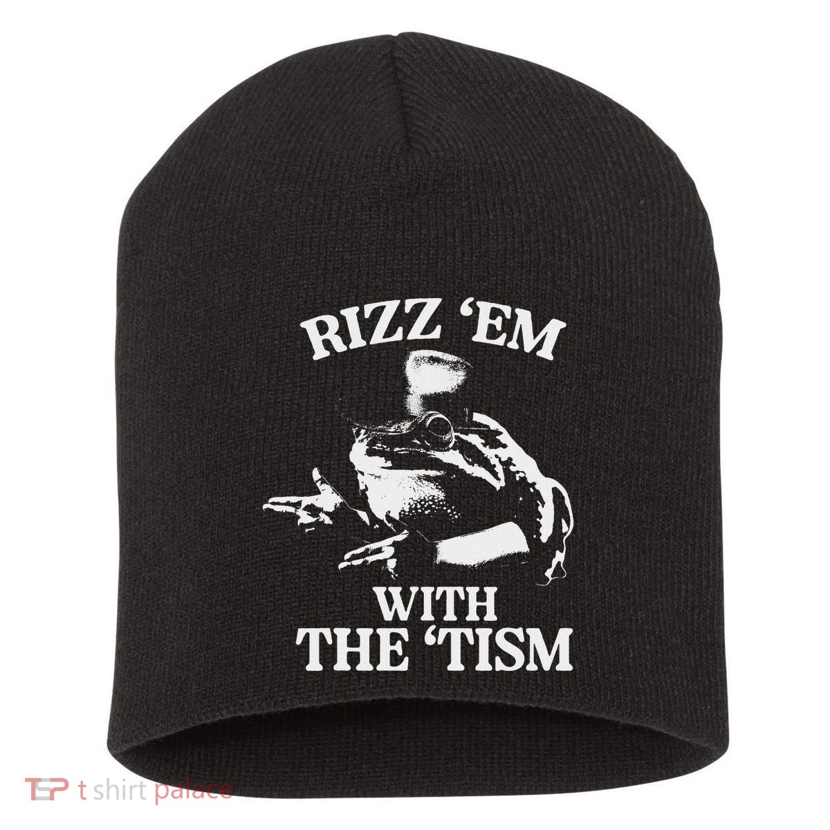 Rizz Em With The Tism Funny Meme Frog Short Acrylic Beanie
