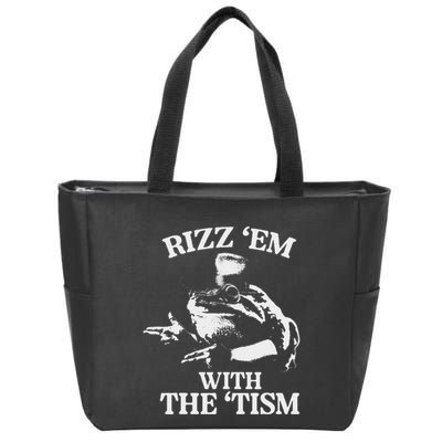 Rizz Em With The Tism Funny Meme Frog Zip Tote Bag