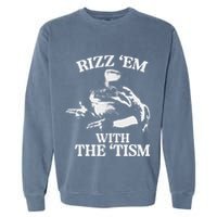 Rizz Em With The Tism Funny Meme Frog Garment-Dyed Sweatshirt