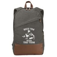Rizz Em With The Tism Funny Meme Frog Cotton Canvas Backpack