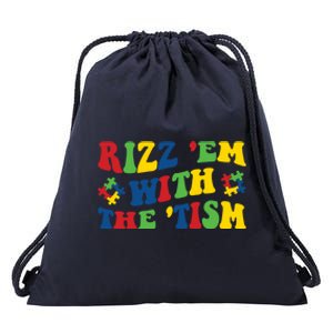 Rizz Em With The Tism Funny Autism Awareness Statet Gift Drawstring Bag