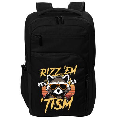 Rizz Em With The Tism Retro Vintage Raccoon Meme Cool Gift Impact Tech Backpack