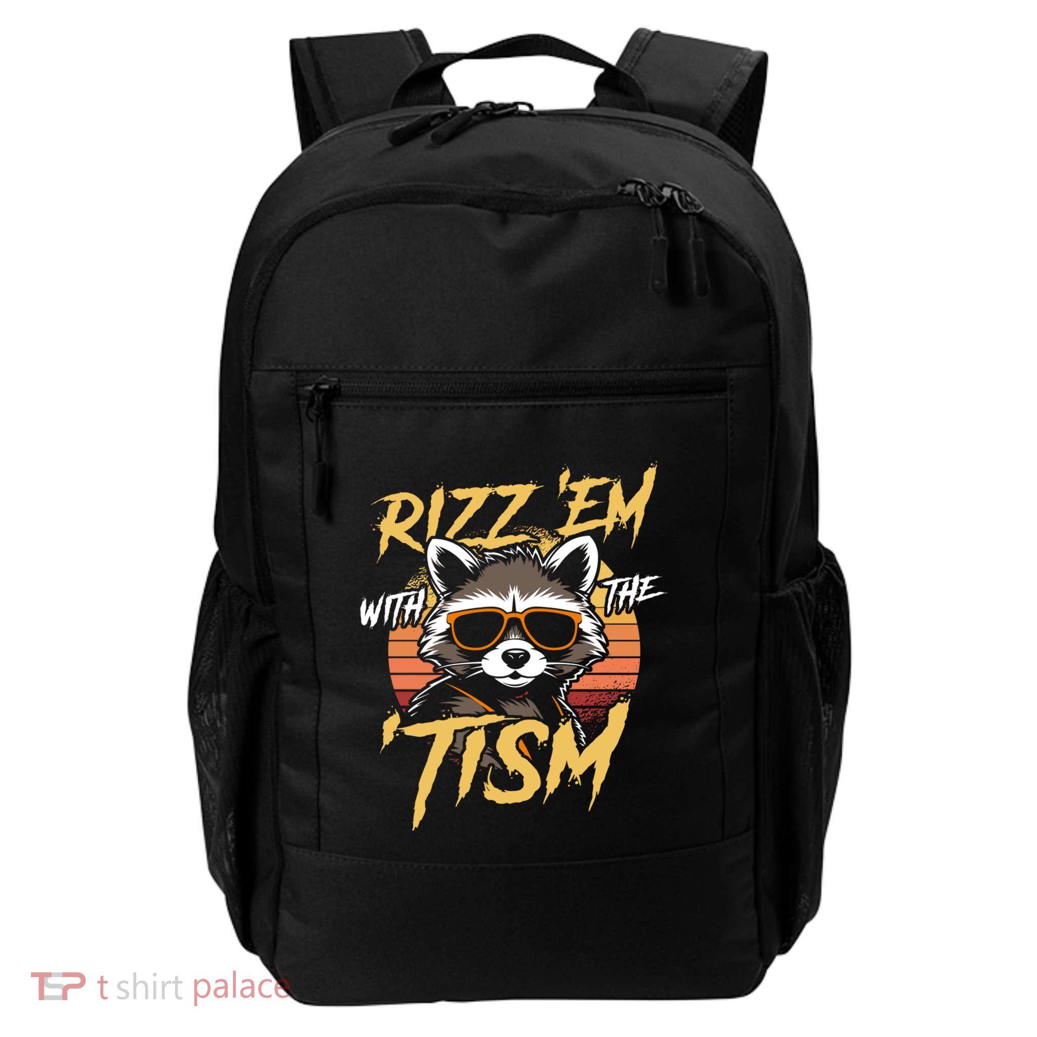 Rizz Em With The Tism Retro Vintage Raccoon Meme Cool Gift Backpack