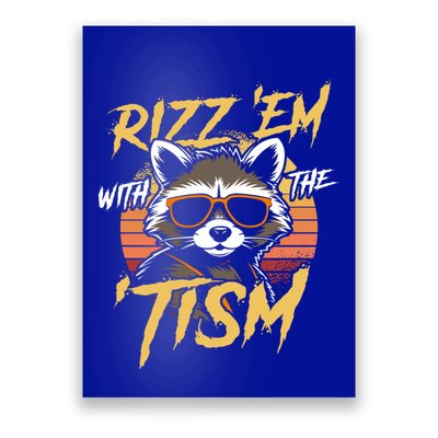 Rizz Em With The Tism Retro Vintage Raccoon Meme Cool Gift Poster