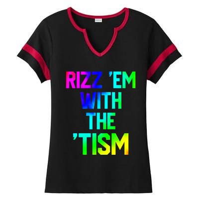 Rizz Em With Tism Great Gift Funny Autism Autistic Tiedye Funny Gift Ladies Halftime Notch Neck Tee