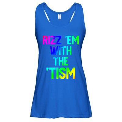 Rizz Em With Tism Great Gift Funny Autism Autistic Tiedye Funny Gift Ladies Essential Flowy Tank