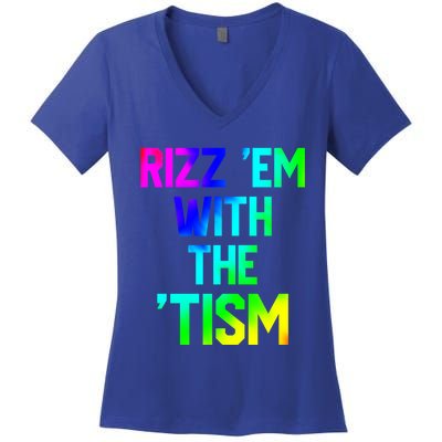 Rizz Em With Tism Great Gift Funny Autism Autistic Tiedye Funny Gift Women's V-Neck T-Shirt