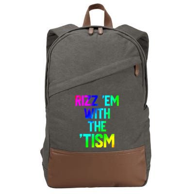 Rizz Em With Tism Great Gift Funny Autism Autistic Tiedye Funny Gift Cotton Canvas Backpack