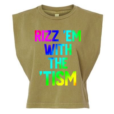 Rizz Em With Tism Great Gift Funny Autism Autistic Tiedye Funny Gift Garment-Dyed Women's Muscle Tee