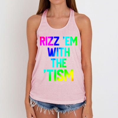 Rizz Em With Tism Great Gift Funny Autism Autistic Tiedye Funny Gift Women's Knotted Racerback Tank