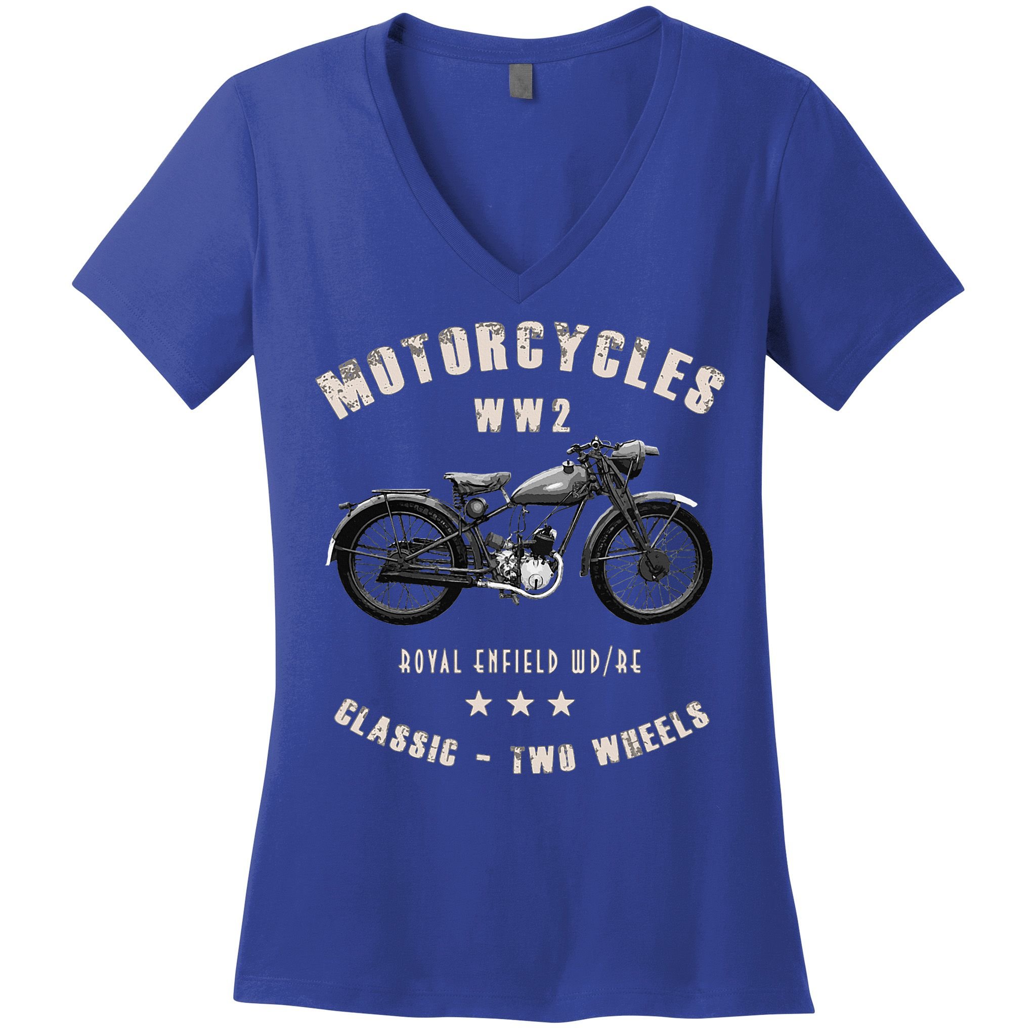 Royal Enfield Wdre Classic Motorcycle Ww2 Women's V-Neck T-Shirt
