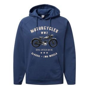 Royal Enfield Wdre Classic Motorcycle Ww2 Performance Fleece Hoodie