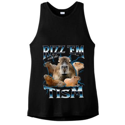 Rizz Em With The Tism Capybara Funny Oddly Dank Ladies PosiCharge Tri-Blend Wicking Tank