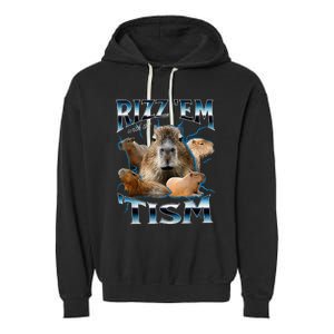 Rizz Em With The Tism Capybara Funny Oddly Dank Garment-Dyed Fleece Hoodie