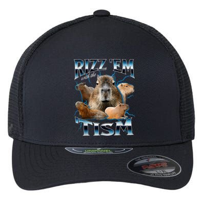 Rizz Em With The Tism Capybara Funny Oddly Dank Flexfit Unipanel Trucker Cap