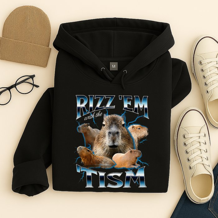 Rizz Em With The Tism Capybara Funny Oddly Dank Hoodie