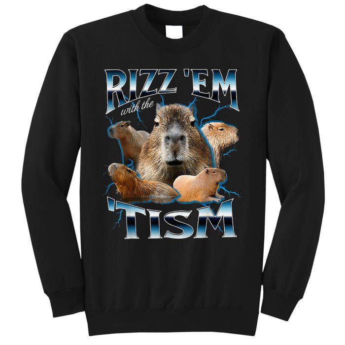 Rizz Em With The Tism Capybara Funny Oddly Dank Sweatshirt