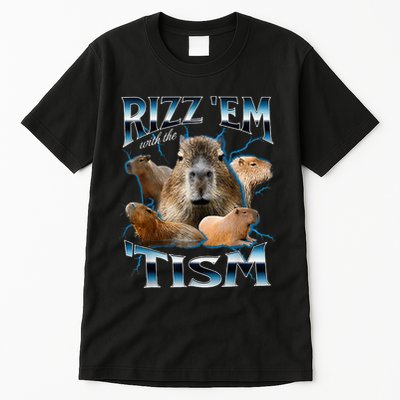 Rizz Em With The Tism Capybara Funny Oddly Dank Tall T-Shirt