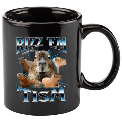 Rizz Em With The Tism Capybara Funny Oddly Dank 11oz C Handle Ceramic Mug