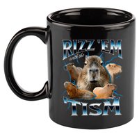 Rizz Em With The Tism Capybara Funny Oddly Dank 11oz C Handle Ceramic Mug