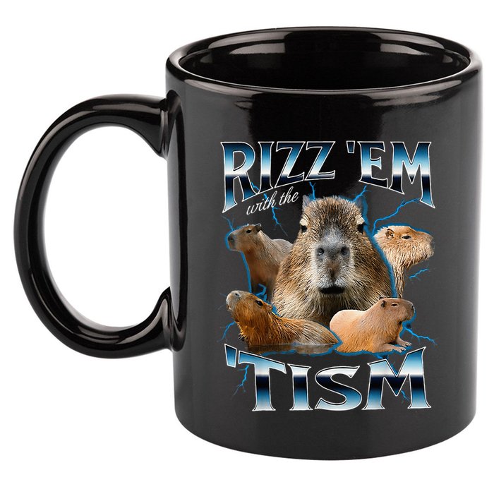 Rizz Em With The Tism Capybara Funny Oddly Dank 11oz C Handle Ceramic Mug