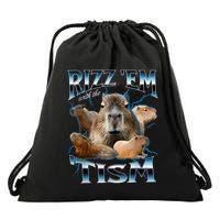 Rizz Em With The Tism Capybara Funny Oddly Dank Drawstring Bag