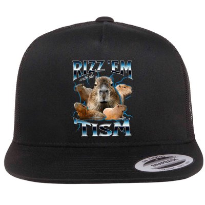 Rizz Em With The Tism Capybara Funny Oddly Dank Flatbill Hat