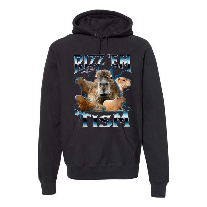 Rizz Em With The Tism Capybara Funny Oddly Dank Premium Hoodie