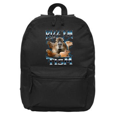 Rizz Em With The Tism Capybara Funny Oddly Dank 16 in Basic Backpack