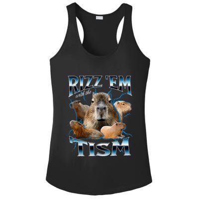 Rizz Em With The Tism Capybara Funny Oddly Dank Ladies PosiCharge Competitor Racerback Tank