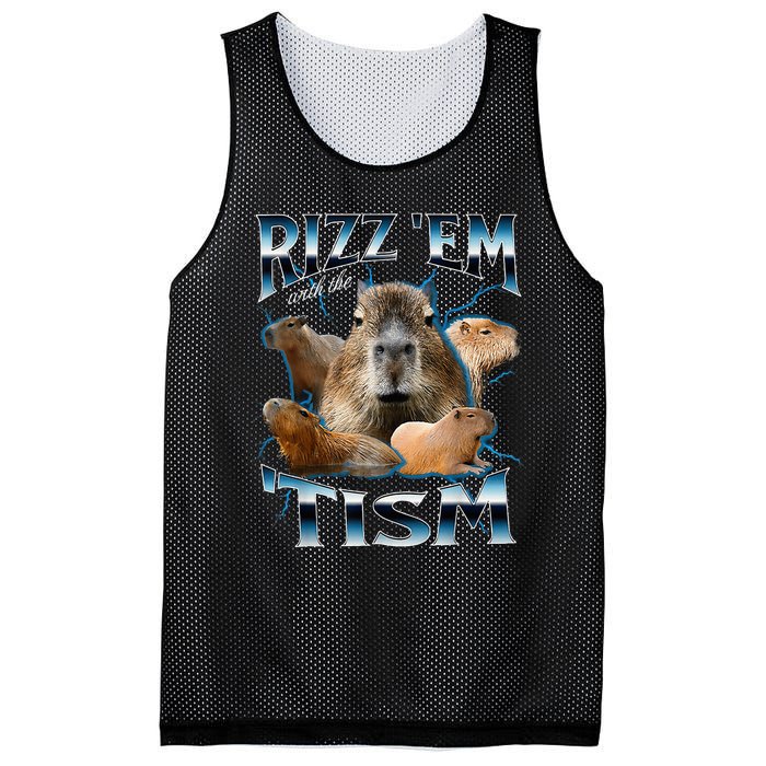 Rizz Em With The Tism Capybara Funny Oddly Dank Mesh Reversible Basketball Jersey Tank