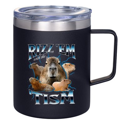 Rizz Em With The Tism Capybara Funny Oddly Dank 12oz Stainless Steel Coffee Mug