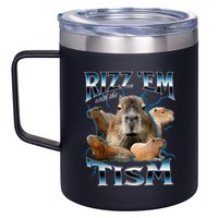 Rizz Em With The Tism Capybara Funny Oddly Dank 12oz Stainless Steel Coffee Mug