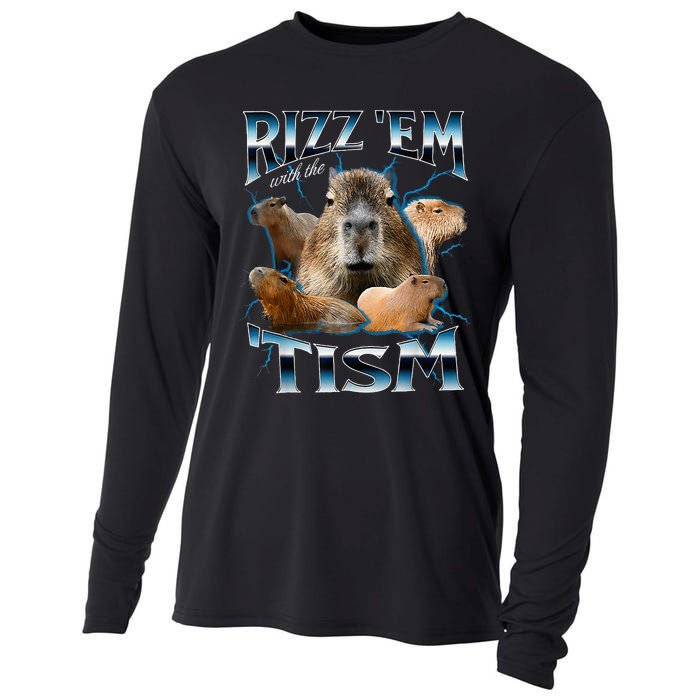 Rizz Em With The Tism Capybara Funny Oddly Dank Cooling Performance Long Sleeve Crew