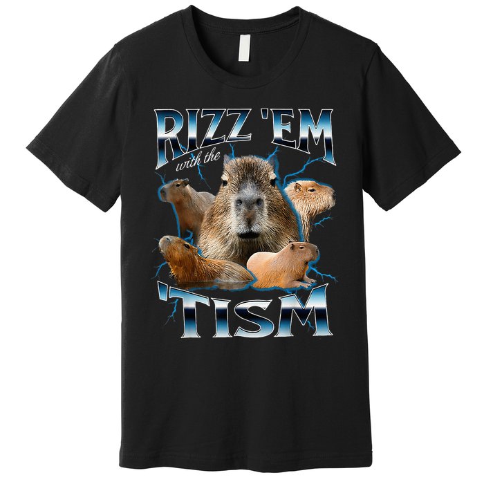 Rizz Em With The Tism Capybara Funny Oddly Dank Premium T-Shirt