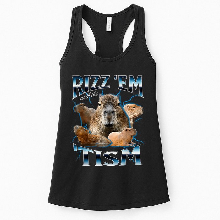 Rizz Em With The Tism Capybara Funny Oddly Dank Womens Tank Top