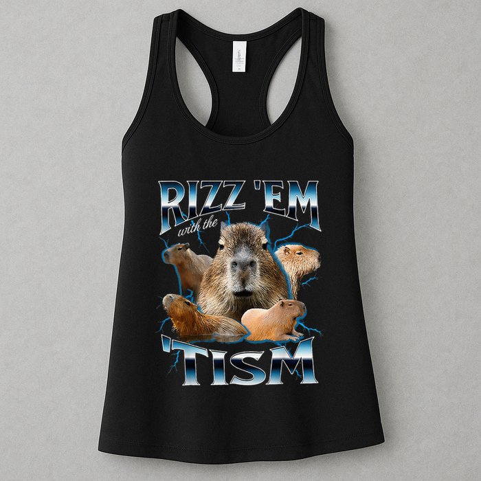 Rizz Em With The Tism Capybara Funny Oddly Dank Womens Tank Top