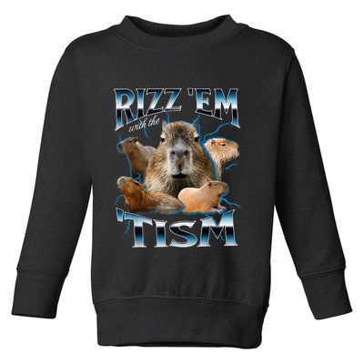 Rizz Em With The Tism Capybara Funny Oddly Dank Toddler Sweatshirt