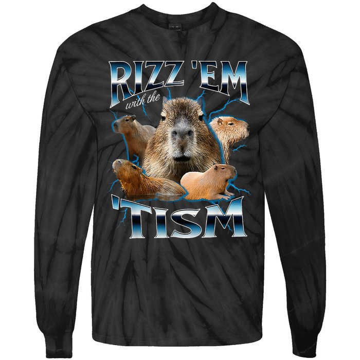 Rizz Em With The Tism Capybara Funny Oddly Dank Tie-Dye Long Sleeve Shirt