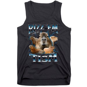 Rizz Em With The Tism Capybara Funny Oddly Dank Tank Top