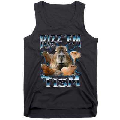 Rizz Em With The Tism Capybara Funny Oddly Dank Tank Top